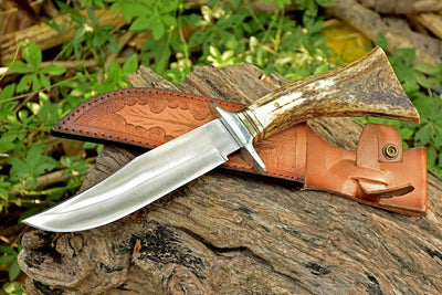 Handmade D2 steel Hunting Knife with Beautiful Antler Stag Handel