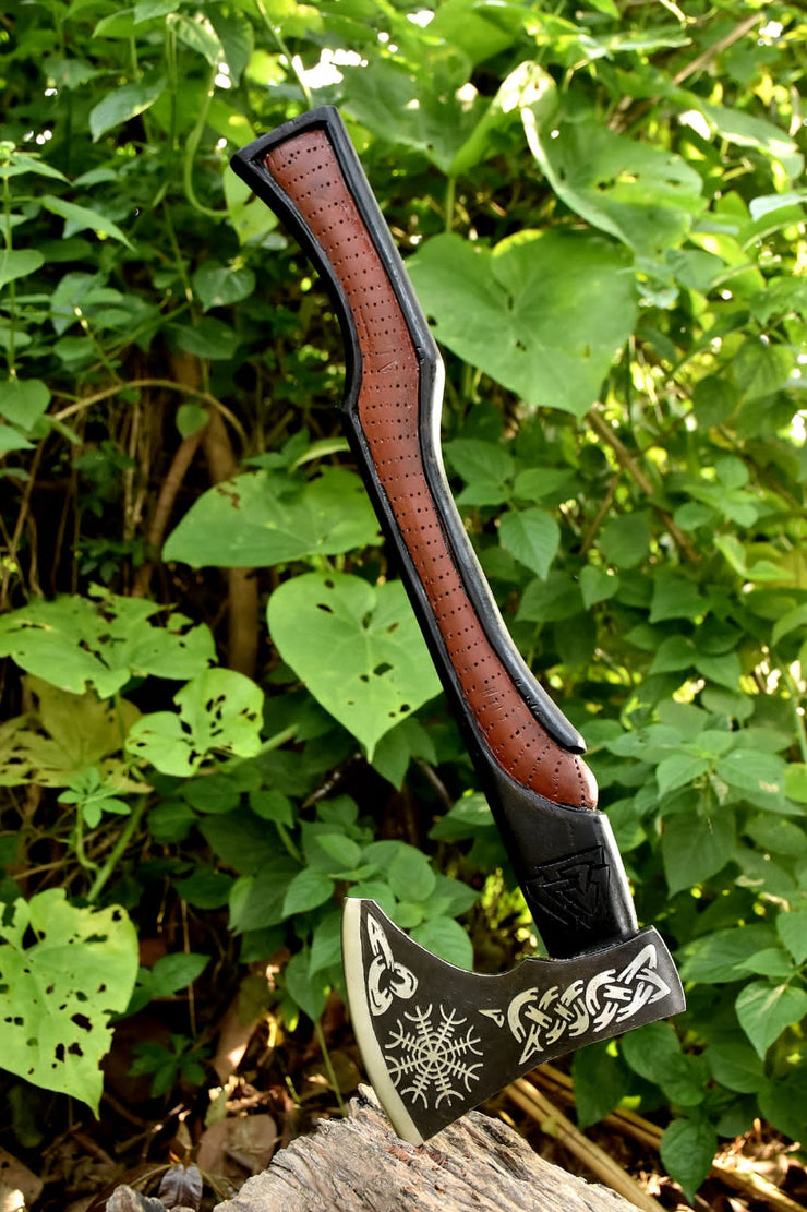 Handmade High Carbon Steel Tomahawk Axe Integral Viking Collectible Olive Wood W/ leather Wrap