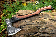 Handmade High Carbon Steel Tomahawk Axe Integral Viking Collectible Olive Wood W/ leather Wrap